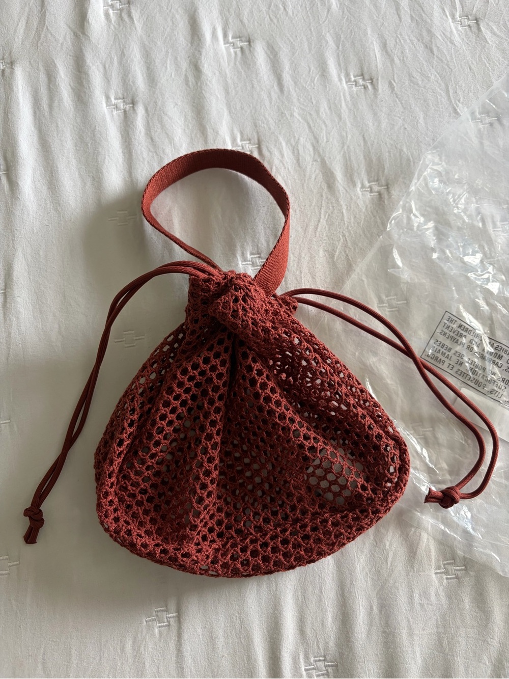 Brand New Drawstring Mesh Pouch Bag - Terracotta